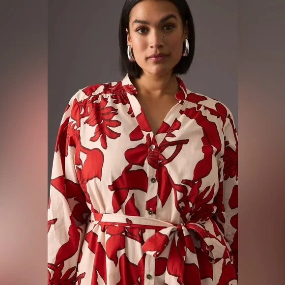 Printed Shirt Dress by Maeve for Anthropologie Red Size 1X - Picture 15 of 16